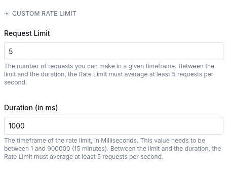 Rate limit settings