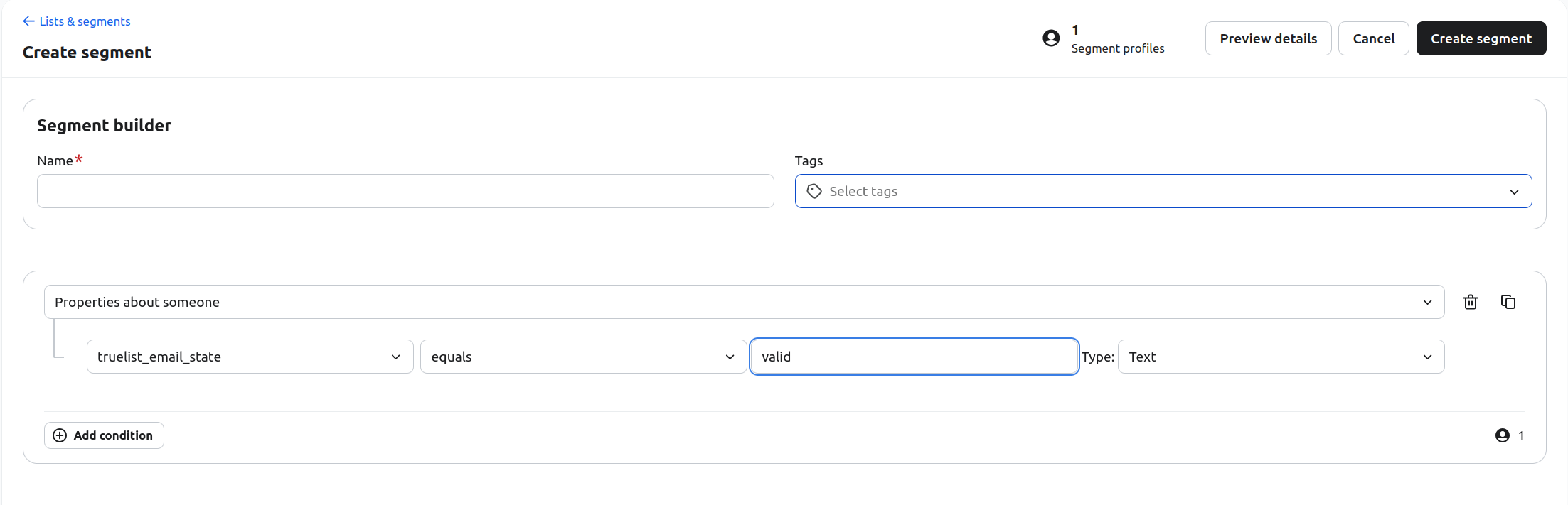 Completed segment with valid filter