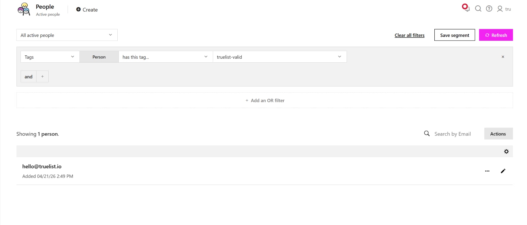 Filtering Drip subscribers by truelist-valid tag