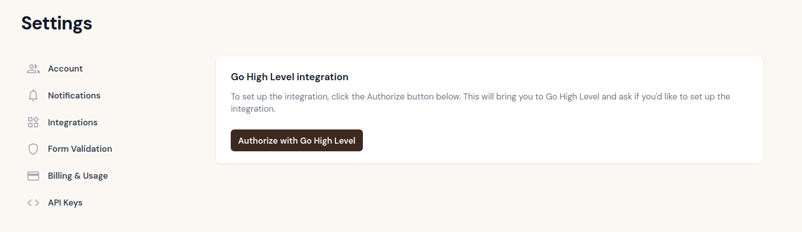 Authorize with Go High Level button on the Truelist setup page