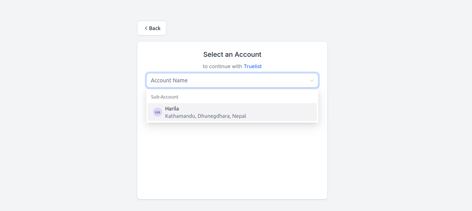 Selecting a Go High Level sub-account during the OAuth flow